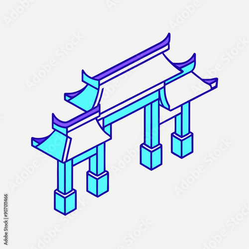 Chinese gate paifang isometric vector icon illustration (9) photo