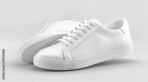 Blank white leather sneakers with lace mockup front and back 3D rendering Empty sporty shoes for walking or running mockup isolated side view Clear breathable footgear template