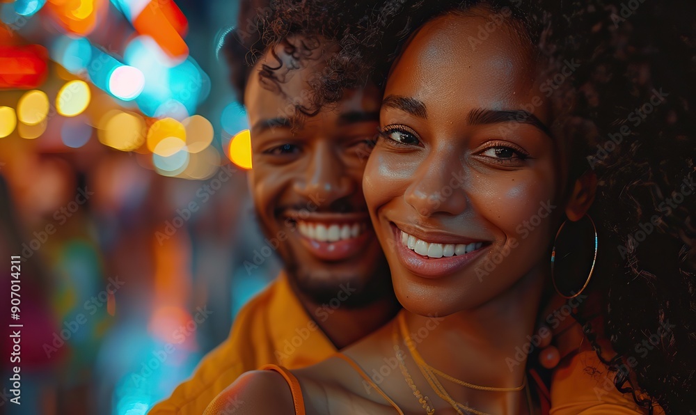 Fototapeta premium A couple in love is having fun in the city.
