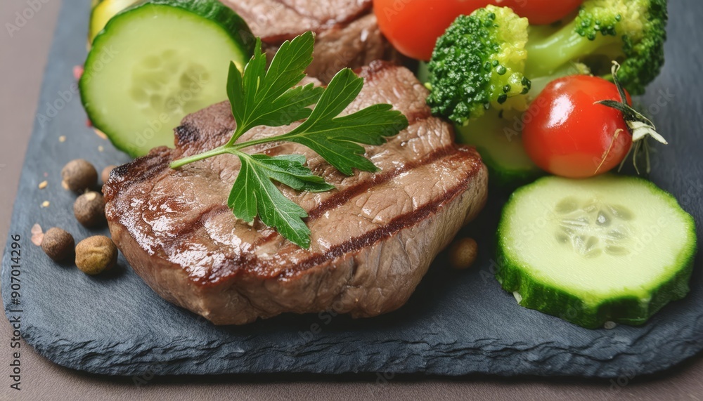 Smoked grilled meat with vegetables ready to serve, cooking, kitchen, restaurant, delicious, tasty, food, cuisine Smoked grilled meat with vegetables ready to serve, cooking, kitchen, restaurant, delicious, tasty, food, cuisine