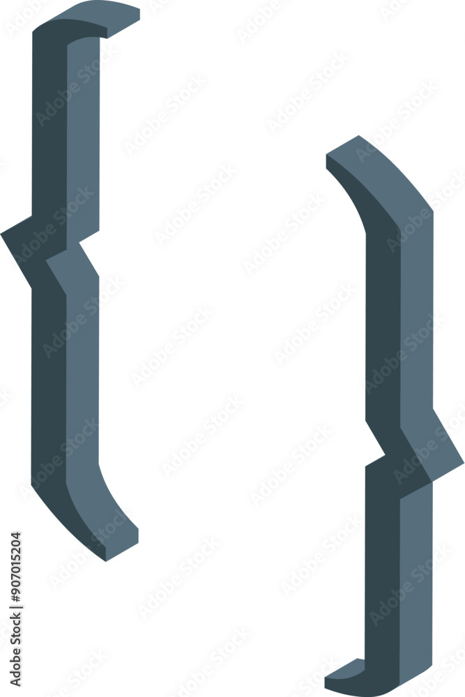 3d rendering of two curly brackets, often used in computer programming languages 3d rendering of two curly brackets, often used in computer programming languages