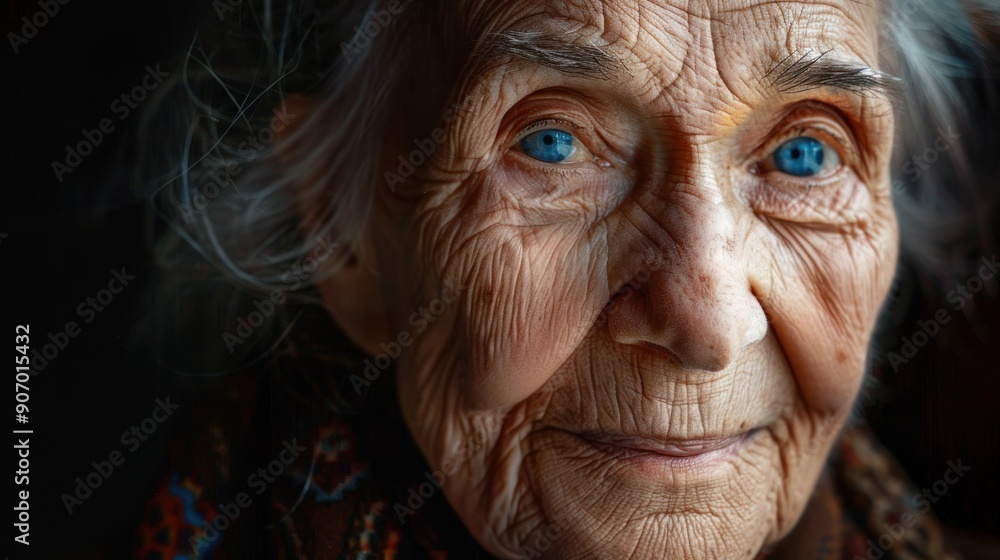 Close-up Portrait of an Elderly Woman with Blue Eyes Close-up Portrait of an Elderly Woman with Blue Eyes
