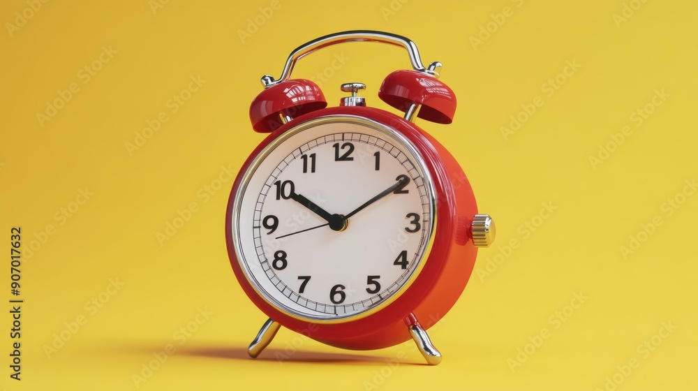 red alarm clock yellow background .3d rendering illustration red alarm clock yellow background .3d rendering illustration