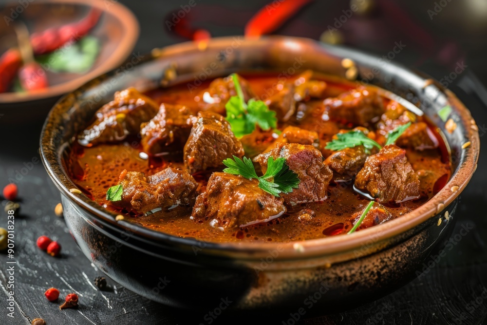 Bowl of Rogan Josh, a flavorful lamb curry with a rich, spicy sauce Bowl of Rogan Josh, a flavorful lamb curry with a rich, spicy sauce