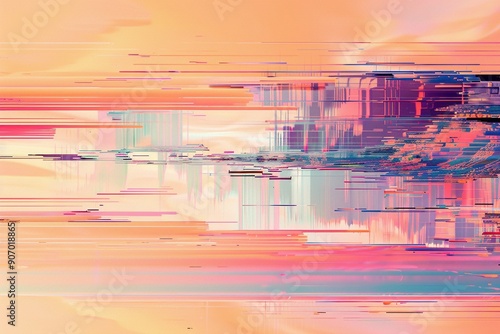 Smooth gradient background disrupted by subtle glitch distortions.