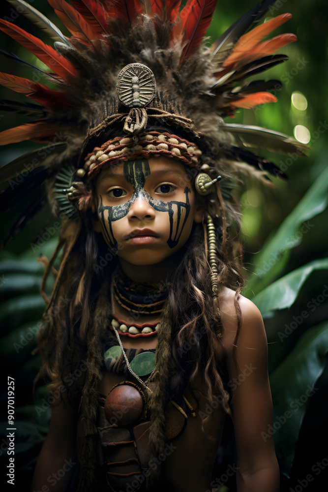 portrait of a tribal kid in the jungle, jungle kid tribal style portrait of a tribal kid in the jungle, jungle kid tribal style