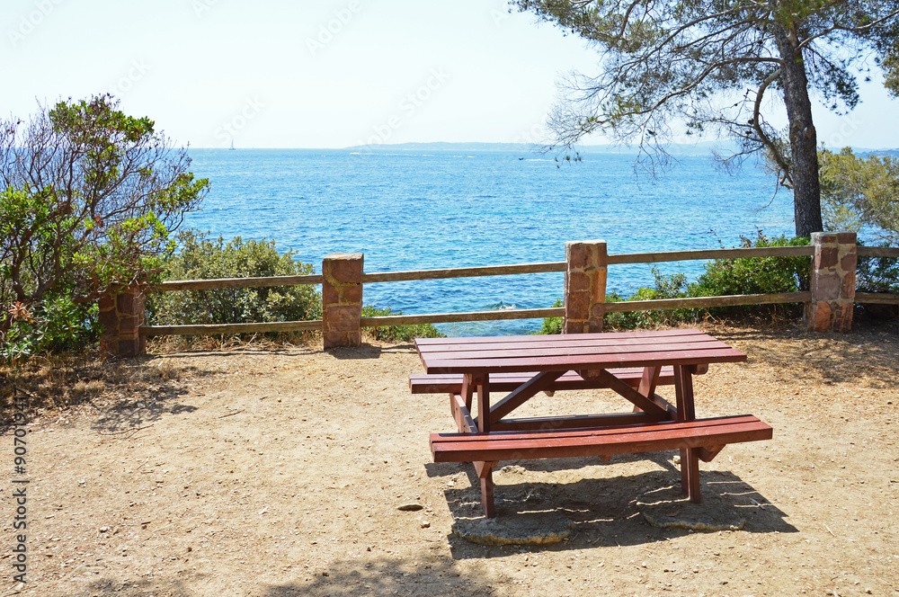 Landscape with a table and benches Landscape with a table and benches