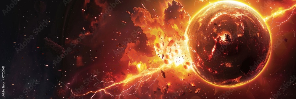 Flaming and Lightning Filled Space Planet Flaming and Lightning Filled Space Planet
