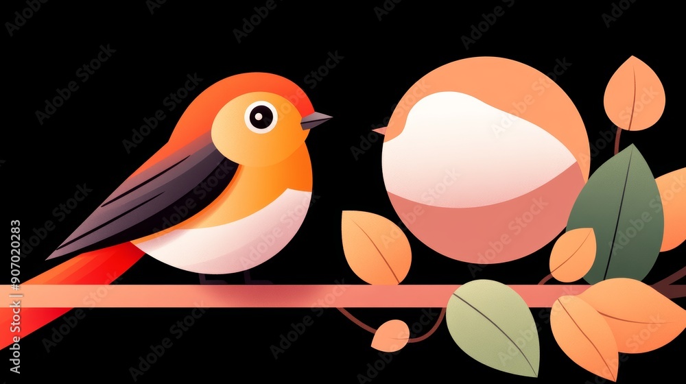 Birds and squirrels, vibrant forest habitat, flat design illustration, high-resolution photo, realistic photo, hyper realistic Birds and squirrels, vibrant forest habitat, flat design illustration, high-resolution photo, realistic photo, hyper realistic