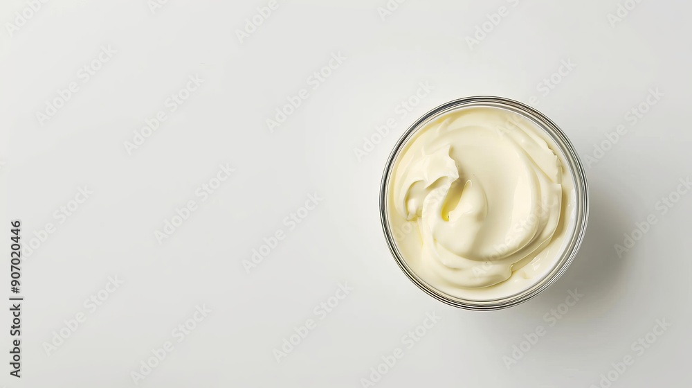 Glass bowl with creamy yogurt on white background Glass bowl with creamy yogurt on white background