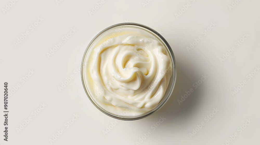 Glass bowl with creamy yogurt on white background Glass bowl with creamy yogurt on white background