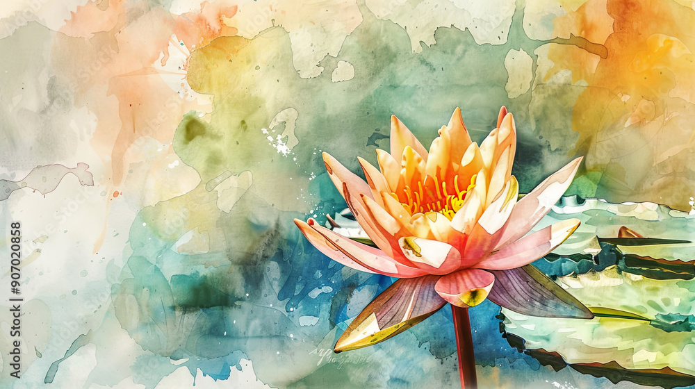 Watercolor Painting tropical water lily in dry brush style, expressive and bold Watercolor Painting tropical water lily in dry brush style, expressive and bold
