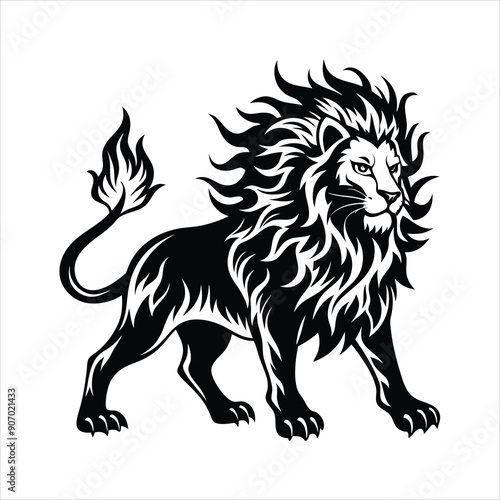 Lion of fire black vector