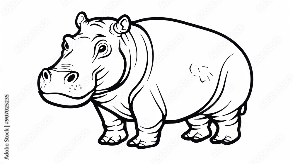Fototapeta premium A black and white line drawing of a hippopotamus