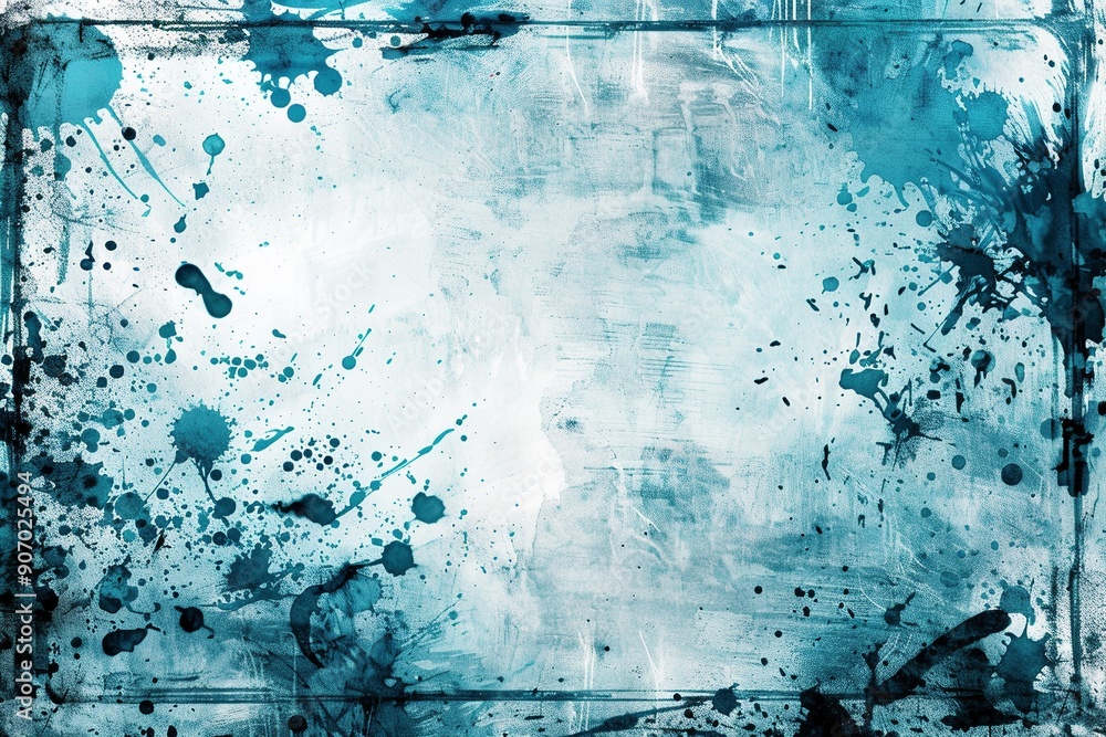 Soft blue watercolor wash overlaid with a gritty grunge texture, framed by a defined border.