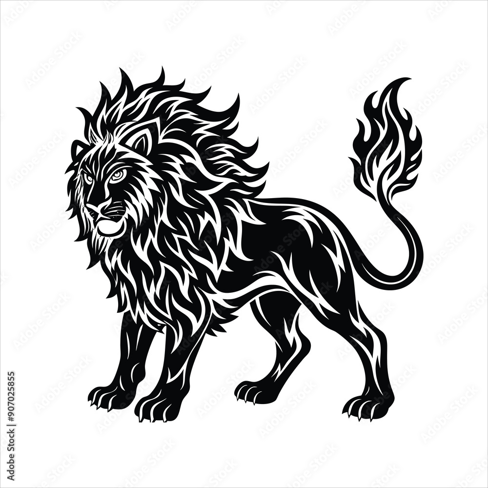 Obraz premium Lion of fire black vector