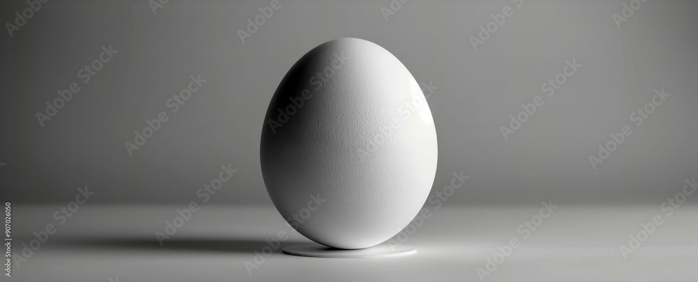 Minimalist White Egg on a Stand with Gray Background - Modern Still Life Minimalist White Egg on a Stand with Gray Background - Modern Still Life