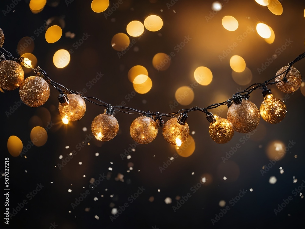 Sparkling decorative lights hanging over a softly glowing background at night Sparkling decorative lights hanging over a softly glowing background at night