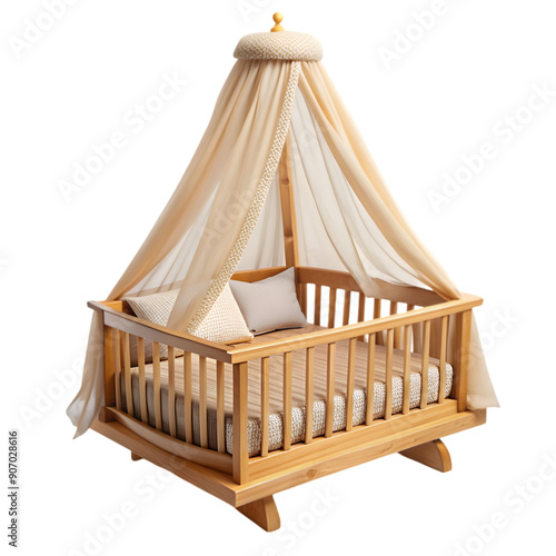 cozy wooden baby cradle with canopy and decorative