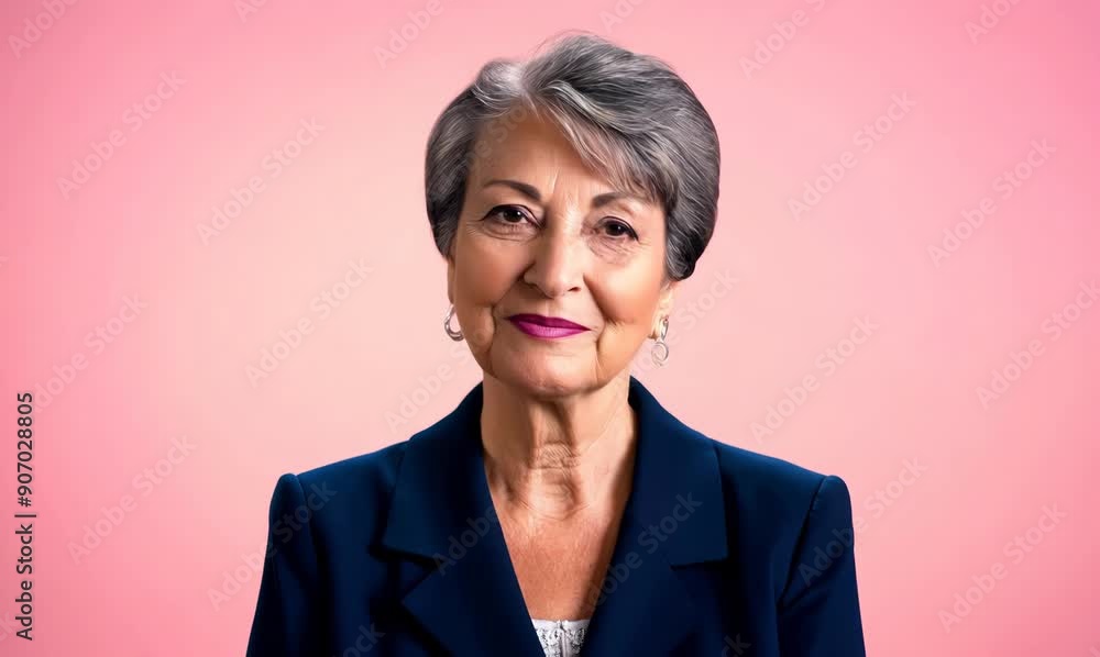 Portrait of a smiling mature businesswoman standing against pink background. Portrait of a smiling mature businesswoman standing against pink background.