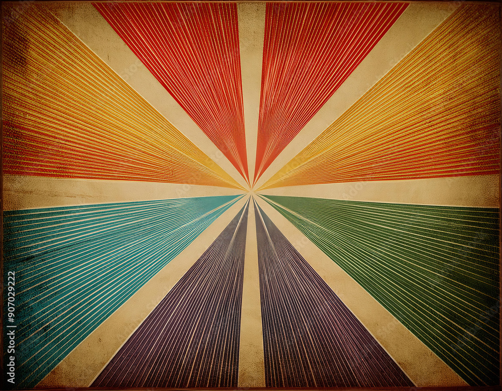 Fototapeta premium Retro Multicolored Sunburst Background. Grunge Texture. Vector Illustration