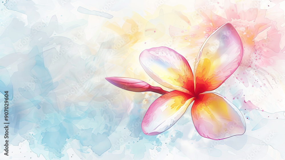 Watercolor plumeria with feathering, smooth edges and flowing lines, elegant and soft, clean background Watercolor plumeria with feathering, smooth edges and flowing lines, elegant and soft, clean background