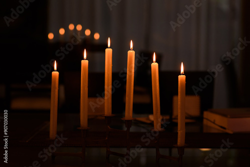 burning candles in church