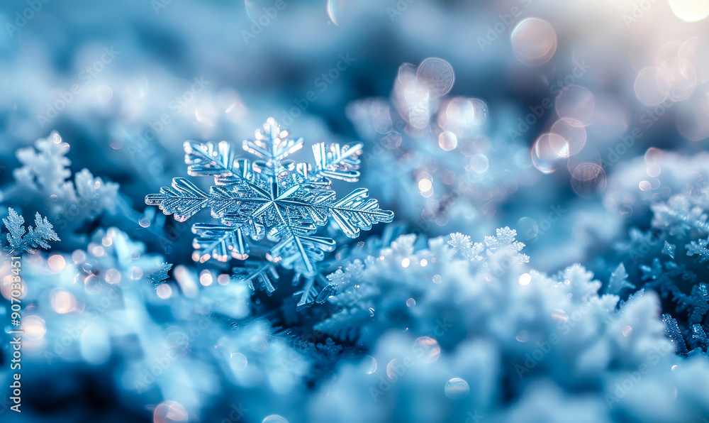 Close-Up of Intricate Snowflake on Icy Winter Morning, Sparkling Frost, Snowflake Christmas Wallpaper, Natural Winter Banner, Snow and Ice Texture, Festive Season Background, Copy-Space Close-Up of Intricate Snowflake on Icy Winter Morning, Sparkling Frost, Snowflake Christmas Wallpaper, Natural Winter Banner, Snow and Ice Texture, Festive Season Background, Copy-Space