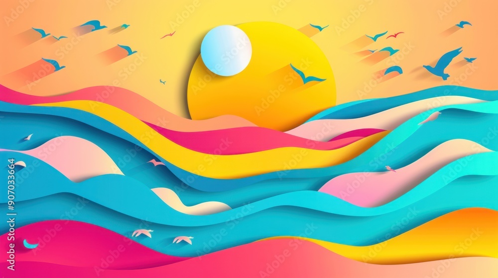 Summertime Ocean Sunset Illustration Summertime Ocean Sunset Illustration