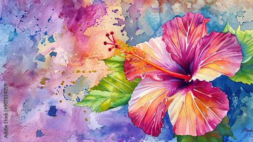 Wallpaper Mural Watercolor tropical hibiscus using layering (glazing), rich colors, textured paper background Torontodigital.ca