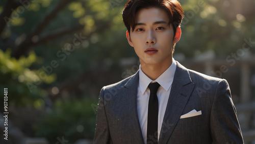 Famous asian beauty male actor perfect korean appearance kpop idol stylish clothes attire look model