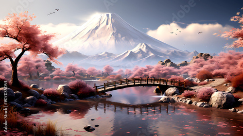 Pink mountain with cherry tree 