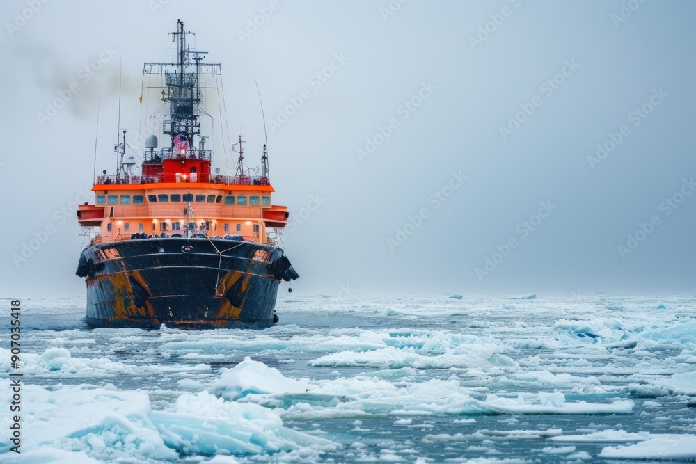 Obraz premium huge icebreaker ship moves along sea surface with screech