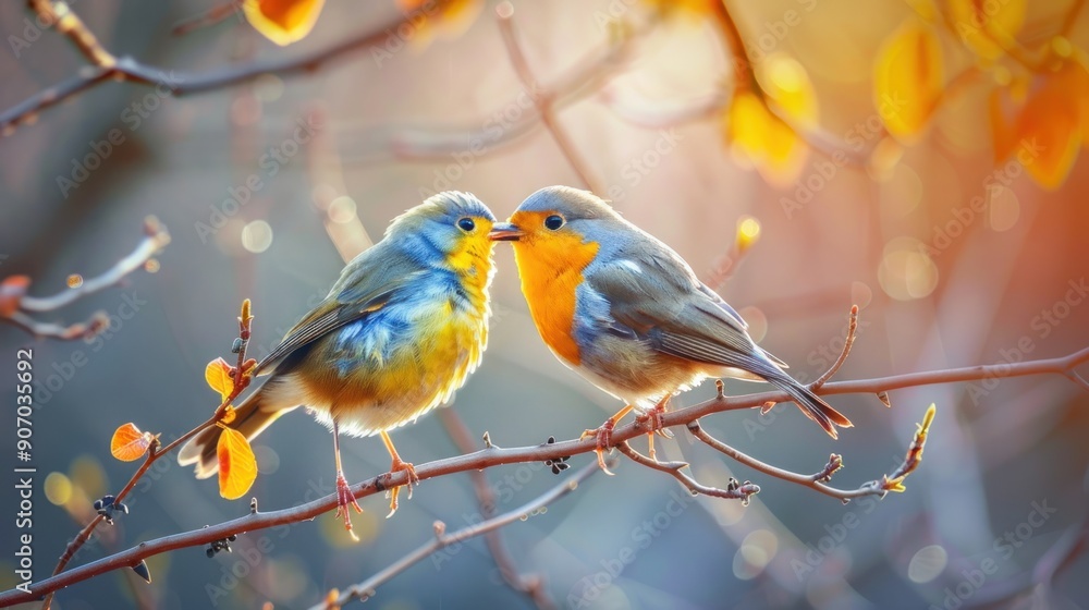 Two Birds Perched on a Branch Two Birds Perched on a Branch