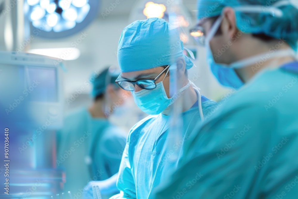 male doctor preparing for surgery with help of nurse in operating room male doctor preparing for surgery with help of nurse in operating room