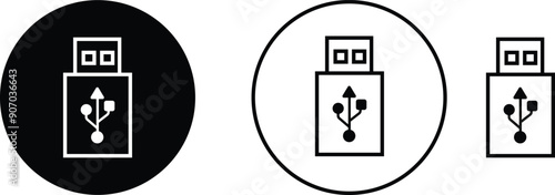 USB icon set. Flash disk flash drive flat and line black vector collection isolated on transparent background. Internet video. Console media storage, Computer Technology, charger, data transfer sign.
