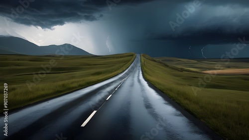 A wet road to the storm
