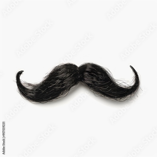 Medium shot of Fake black mustache, isolated on a white background, bright and vivid tonality, 