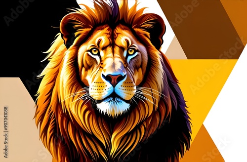 Lion. Animal lion concept poster. Creative graphic design. Lion illustration badge for t-shirt design. Graphic design art.  photo