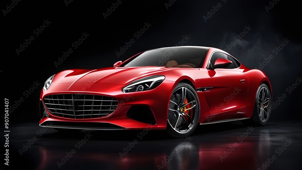 A red sports car on a dark background.
A red sports car on a dark background.