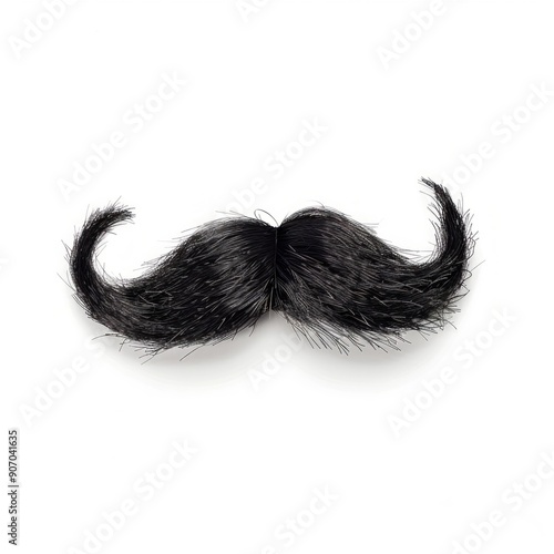 Medium shot of Fake black mustache, isolated on a white background, bright and vivid tonality, 