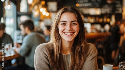 Smiling Woman in a Cafe