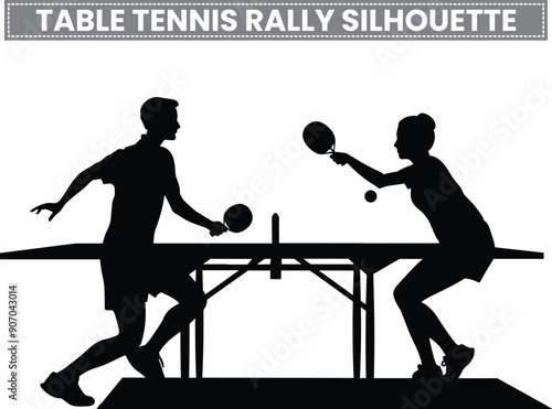 Table tennis rally silhouette, table tennis ping pong player silhouettes vector graphics illustration on a white background photo