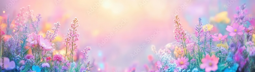 Fototapeta premium Soft, pastel floral background with a dreamy, blurred effect.