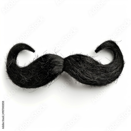 Medium shot of Fake black mustache, isolated on a white background, bright and vivid tonality, 