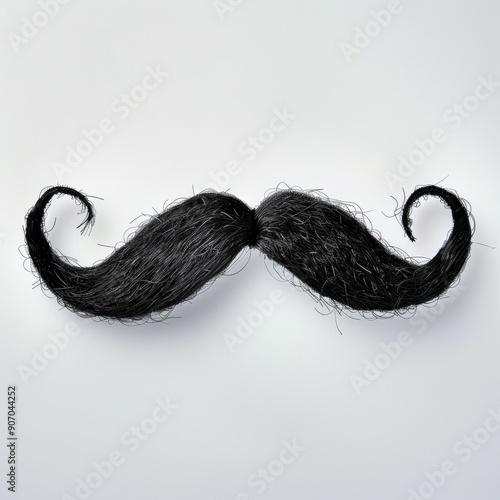 Medium shot of Fake black mustache, isolated on a white background, bright and vivid tonality, 