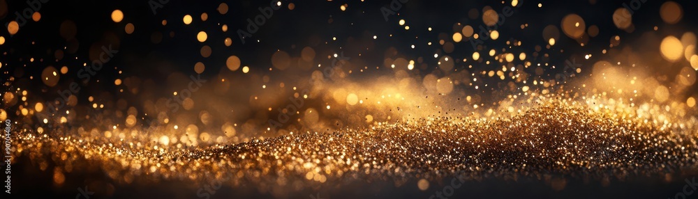 A splash of gold glitter against an abstract background with sparkling golden lights. A splash of gold glitter against an abstract background with sparkling golden lights.
