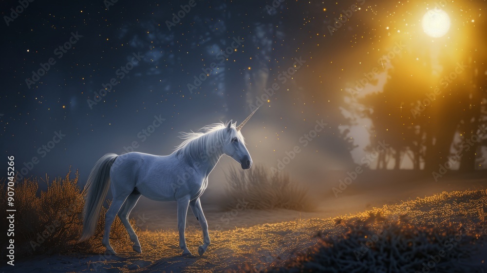 Beautiful unicorn in scene of nature. Beautiful unicorn in scene of nature.