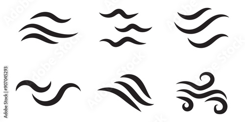 Doodle wind line sketch set. Hand drawn doodle wind motion, air blow, swirl elements. Sketch drawn air blow motion, smoke flow art, abstract line. Isolated on white background . vector illustration.