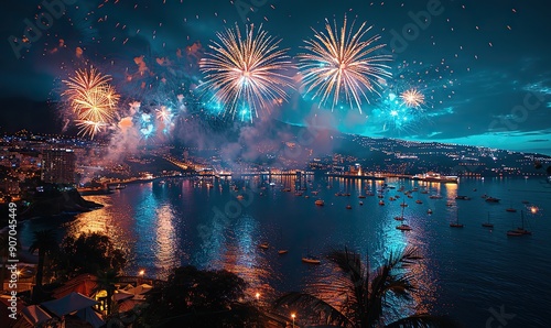People gather to ring in the New Year with joyous celebrations in Funchal, Madeira Island.